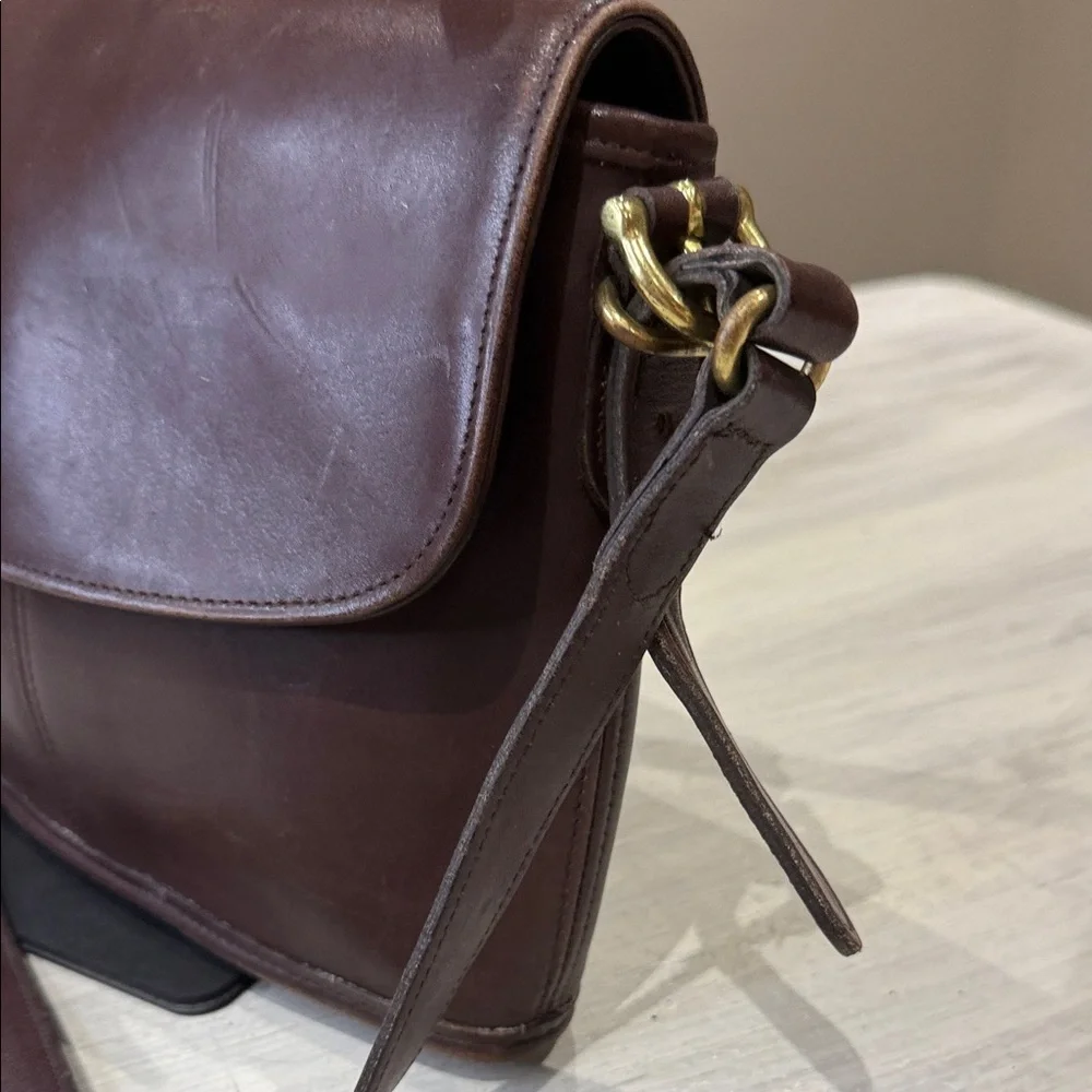 Vintage Coach Dark Brown Equestrian Leather Flap Bag